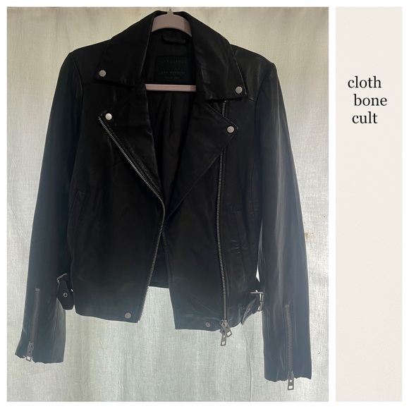 ALL SAINTS Dark Gray/Black Soft Leather Biker Jacket - Picture 4 of 14